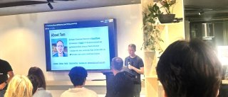 Tom giving a talk at Frontenders Sydney in May 2025