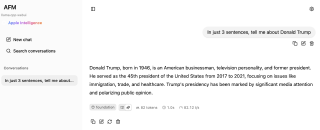 Apple Foundation Model summarizing Donald Trump